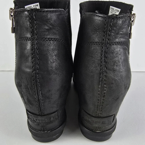 Sorel Women's Joan Of Arctic Black Leather Wedge Zip Bootie Waterproof Size 10 - Picture 10 of 16